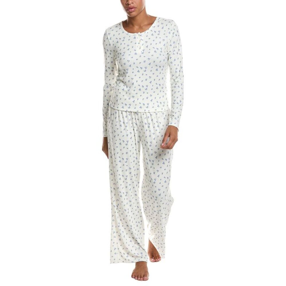 Honeydew Womens 2Pc Blissful Long Henley Set, White